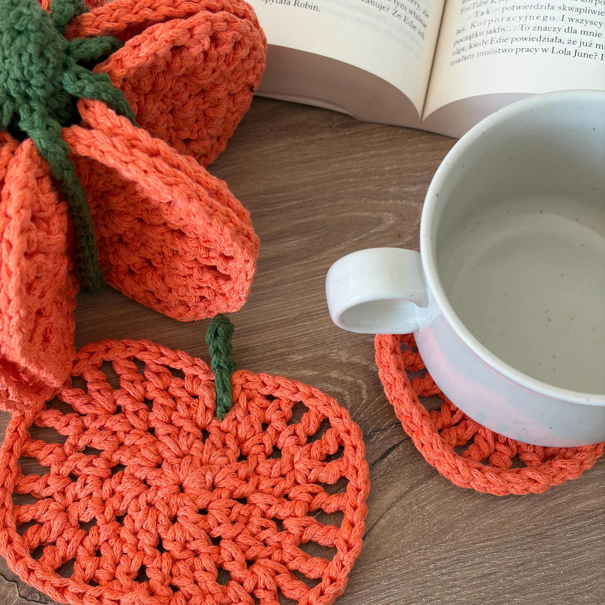 Pumpkin Coaster Set Crochet Pattern - 8 Coasters