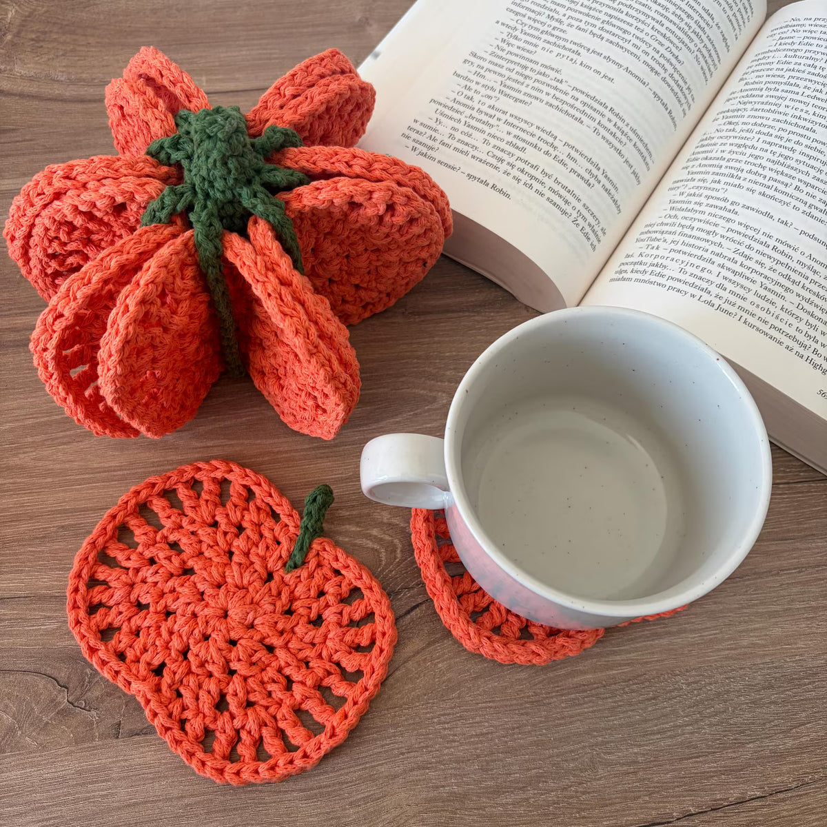 Pumpkin Coaster Set Crochet Pattern - 8 Coasters