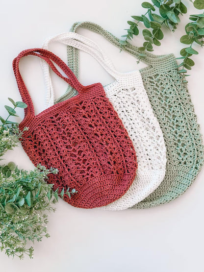 Willow Mesh Market Bag — Crochet Pattern + Video Tutorial | 3 Sizes, Beginner Friendly