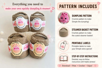 Dimple the Dumpling , Crochet Pattern , No - Sew Amigurumi
